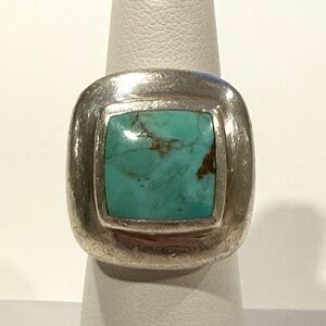 Vintage Sensa Eustace 925 Sterling Silver Ring 5.5 Turquoise Southwest Square